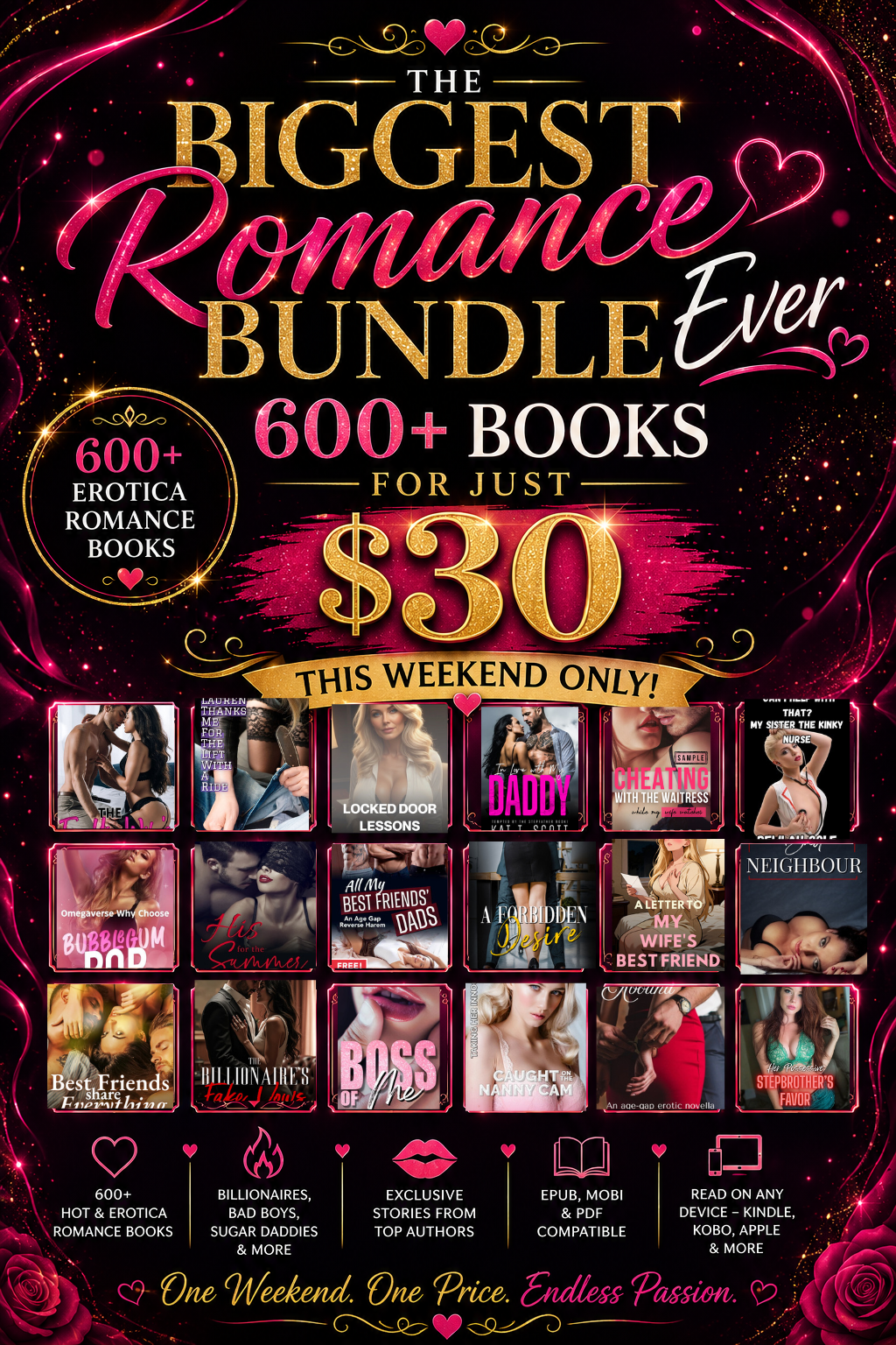 ✨ The Biggest Romance Bundle Ever: 600+ Books for Just $30 This Weekend