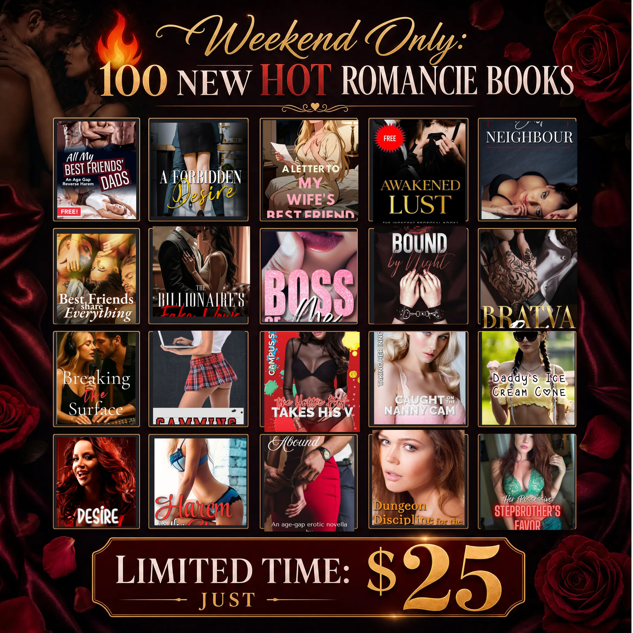 🔥 Weekend Only: 100 New Hot Romance Books for just 25$